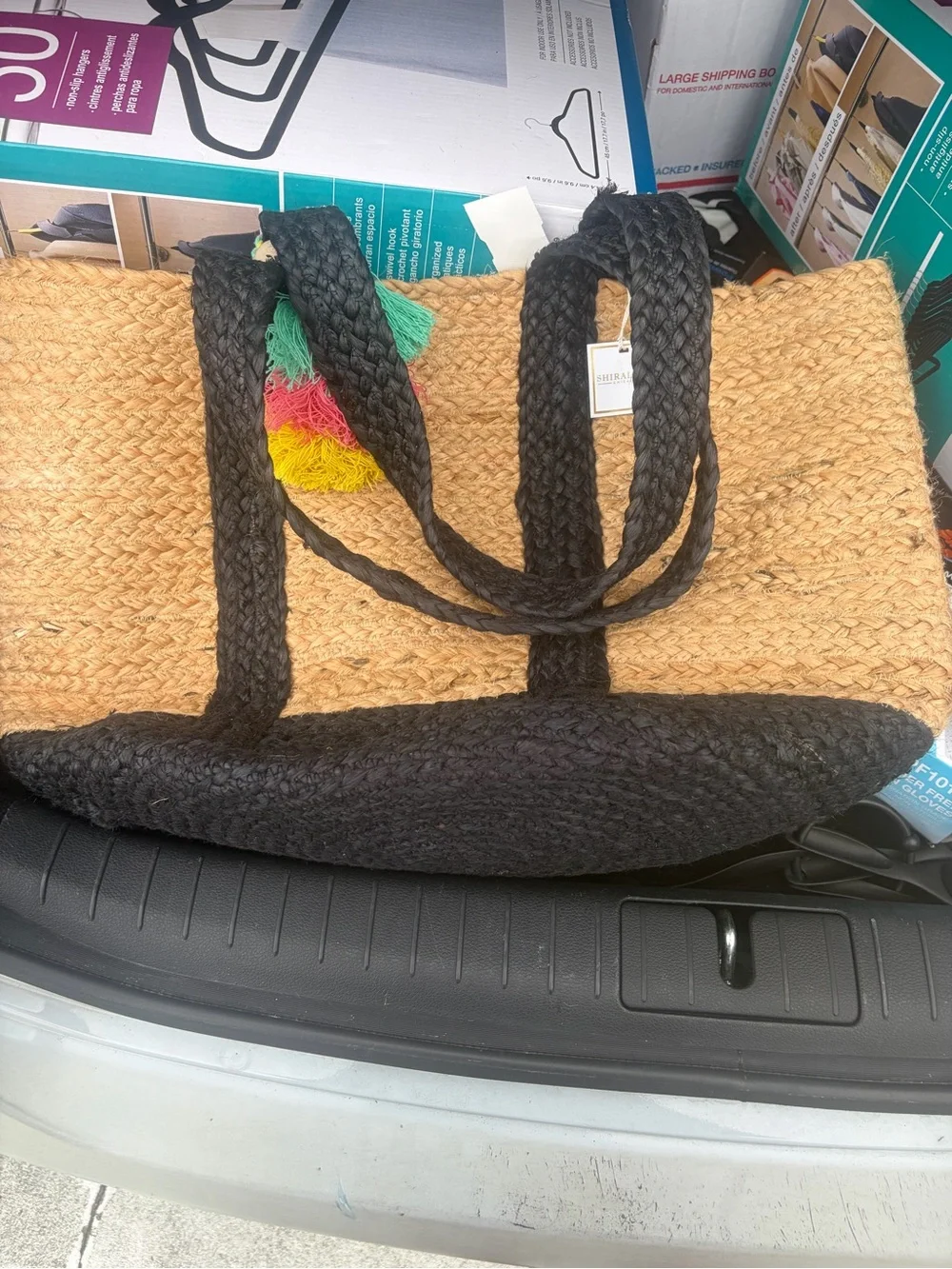 Shiraleah Natural Straw Tote with Black Trim and Multicolor Tassel
